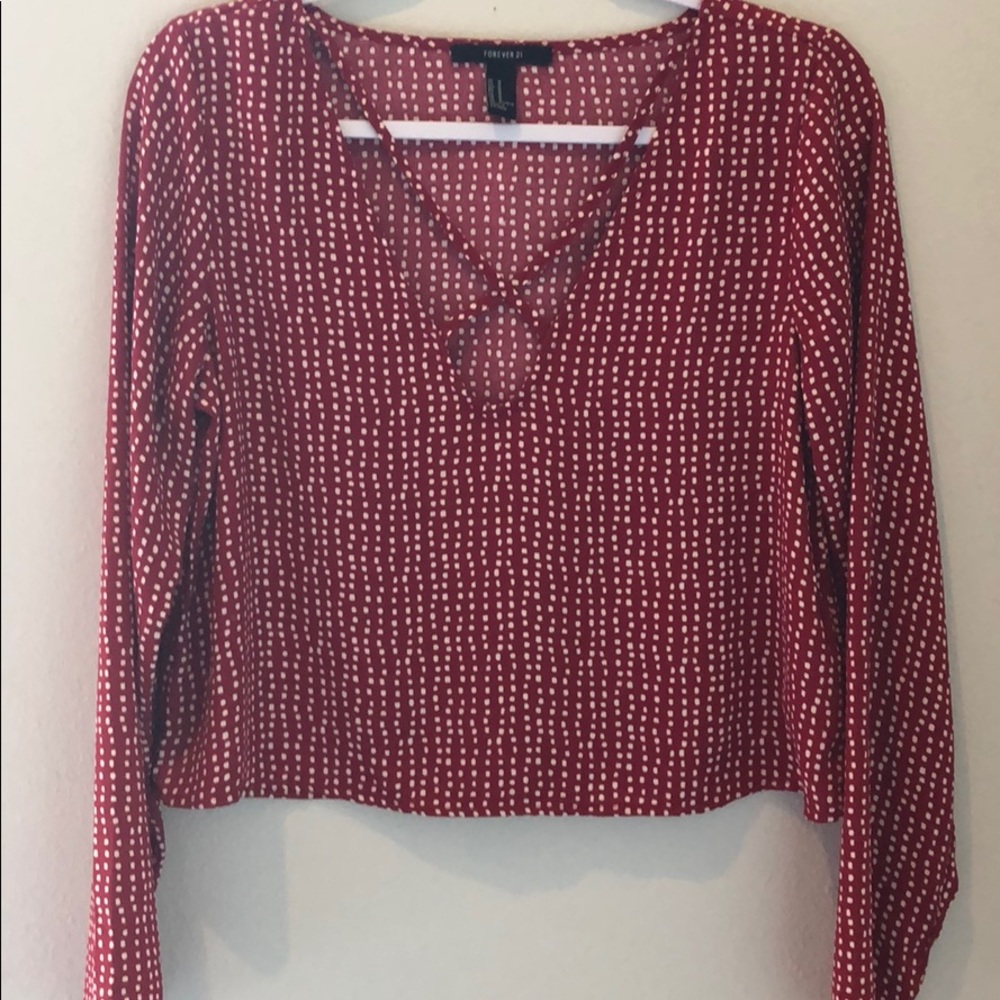 Long sleeve red shirt with polka dots